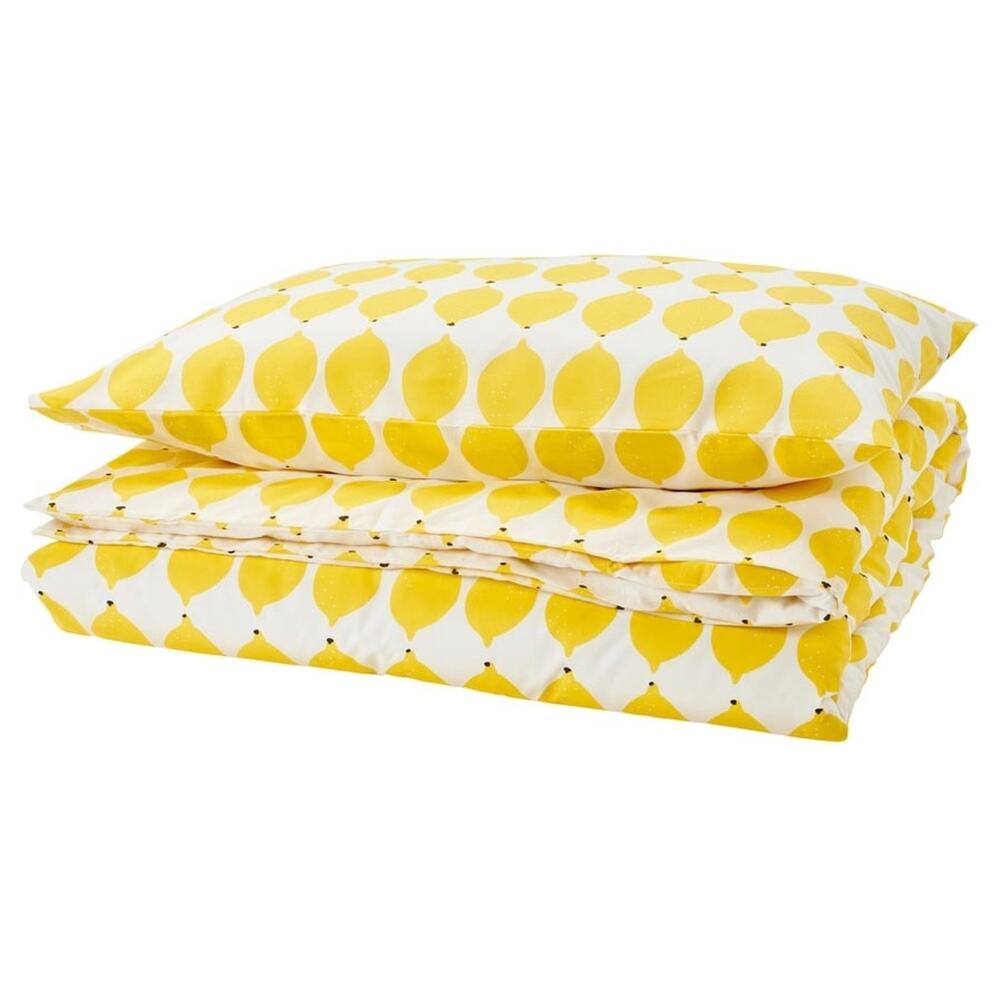 IKEA NORSKNOPPA Duvet Cover & Pillowcase, White/Yellow, Twin (005.747.48) NEW